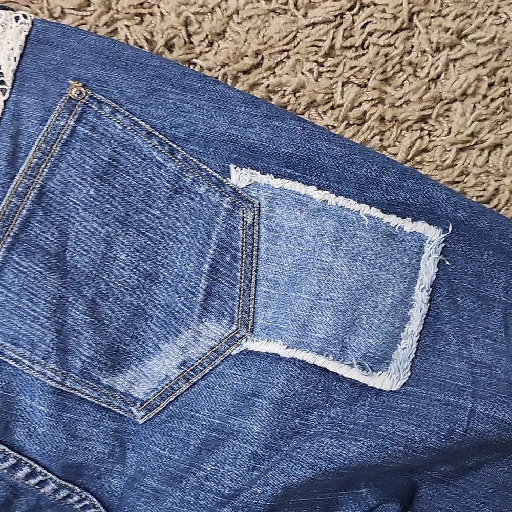 Free People Haynes Jeans Crochet Lace Patchwork Skinny Denim 27 Pants - Picture 11 of 13